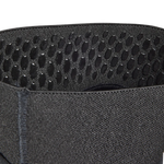 Close-up of black Fox Racing Launch Elite elbow pad showing ventilation holes and textured fabric