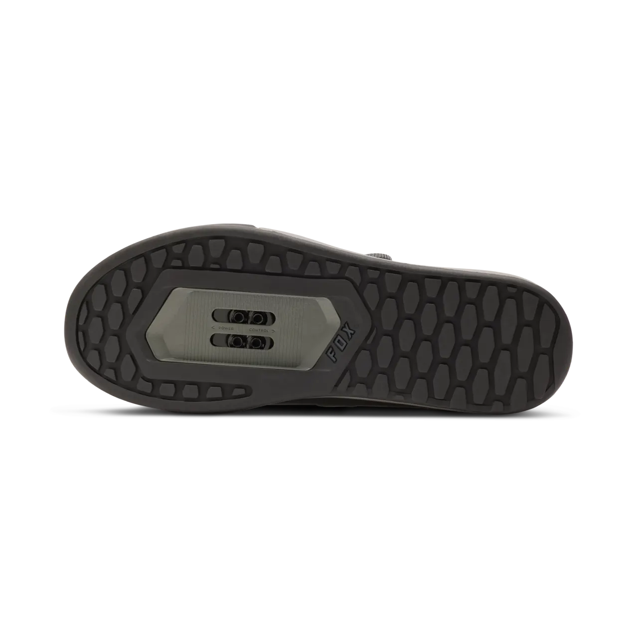 Bottom sole view of Fox Racing Union Boa MTB shoes in grey