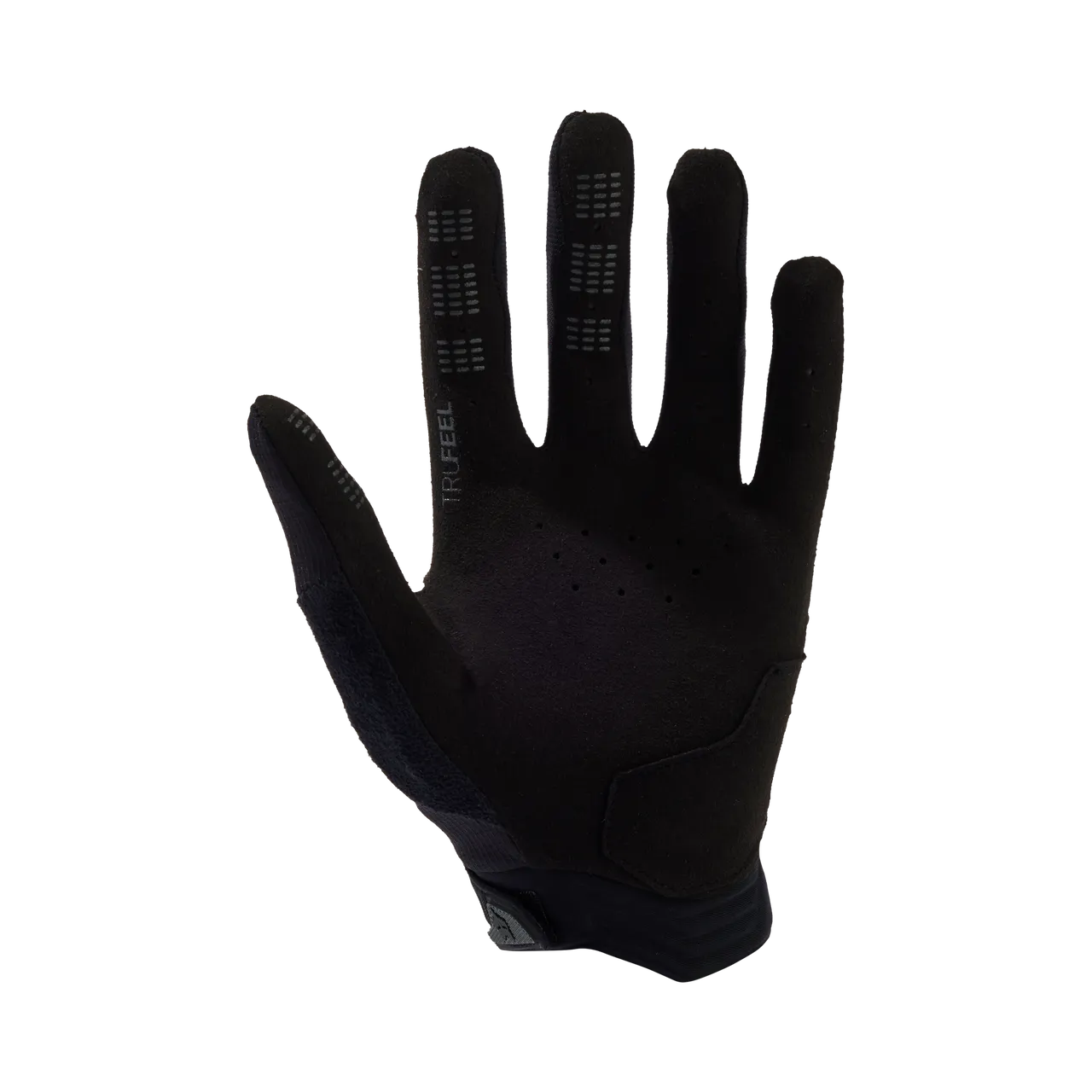 Fox Racing Defend mountain bike glove in black showing palm side with grip pattern