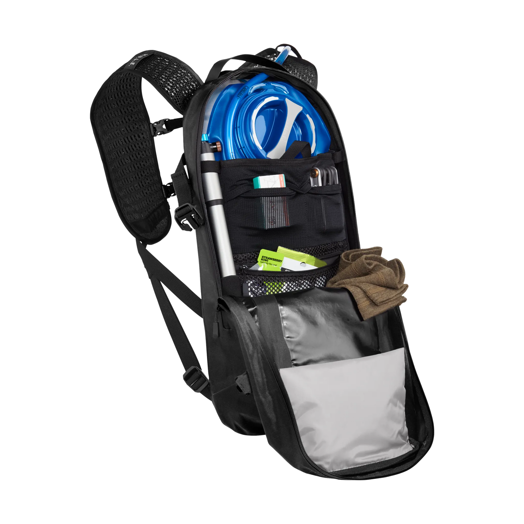 CamelBak Mule hydration backpack in black with blue reservoir and organized compartments