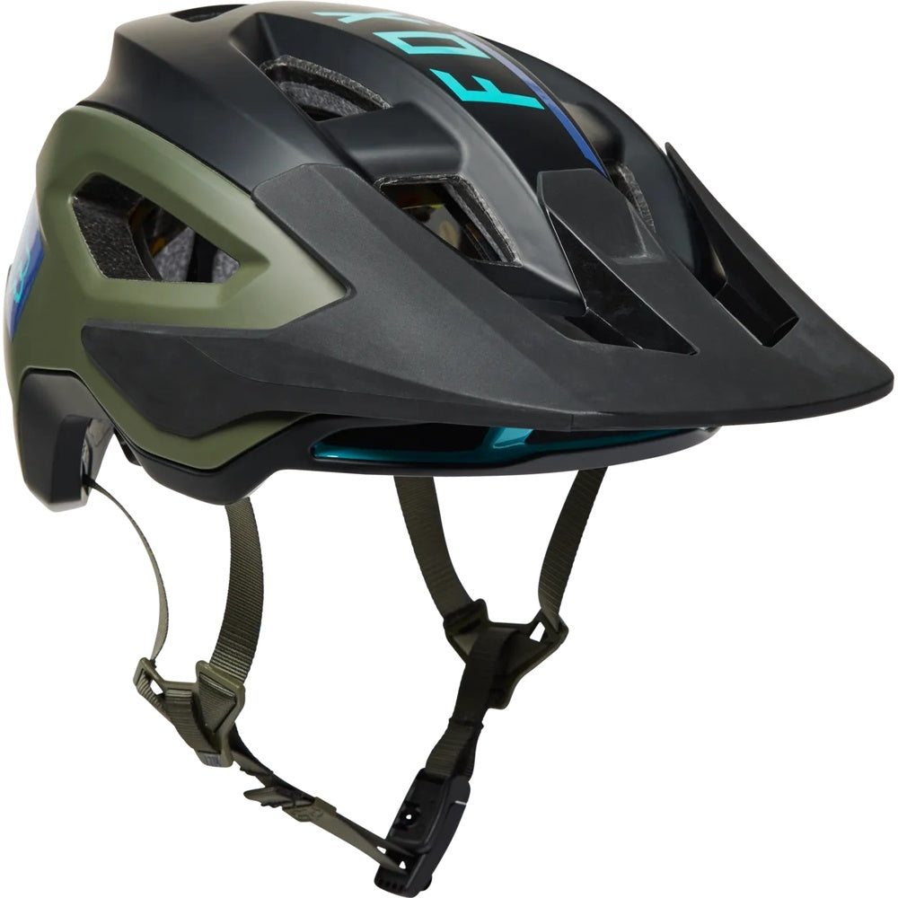 Fox Racing Speedframe Pro mountain bike helmet in BLOCKED Eucalyptus colorway with ventilation
