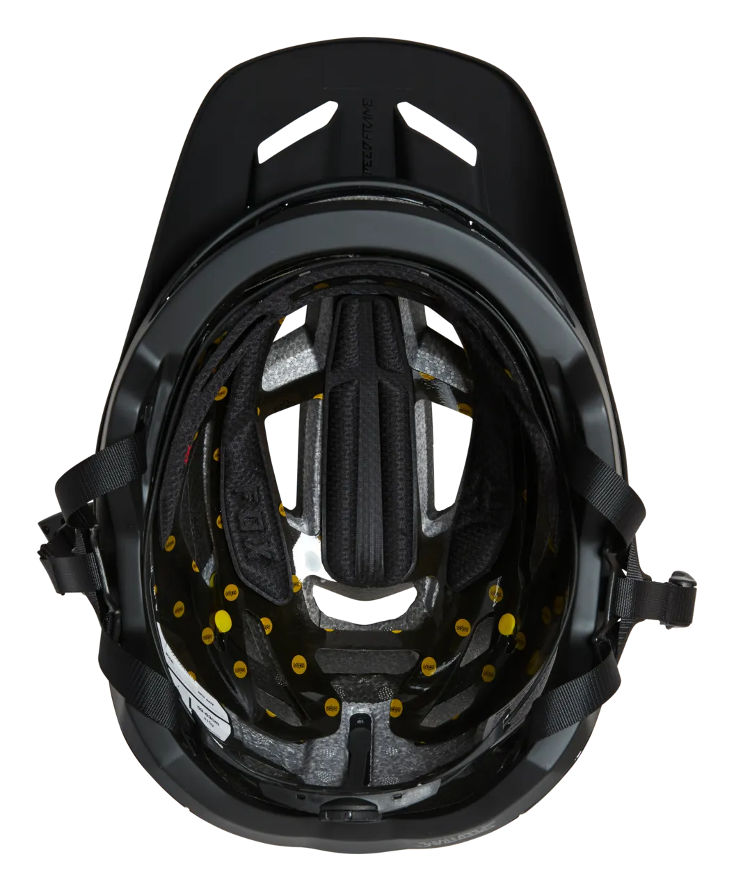 Fox Racing Speedframe Pro helmet interior view showing black padding and ventilation system