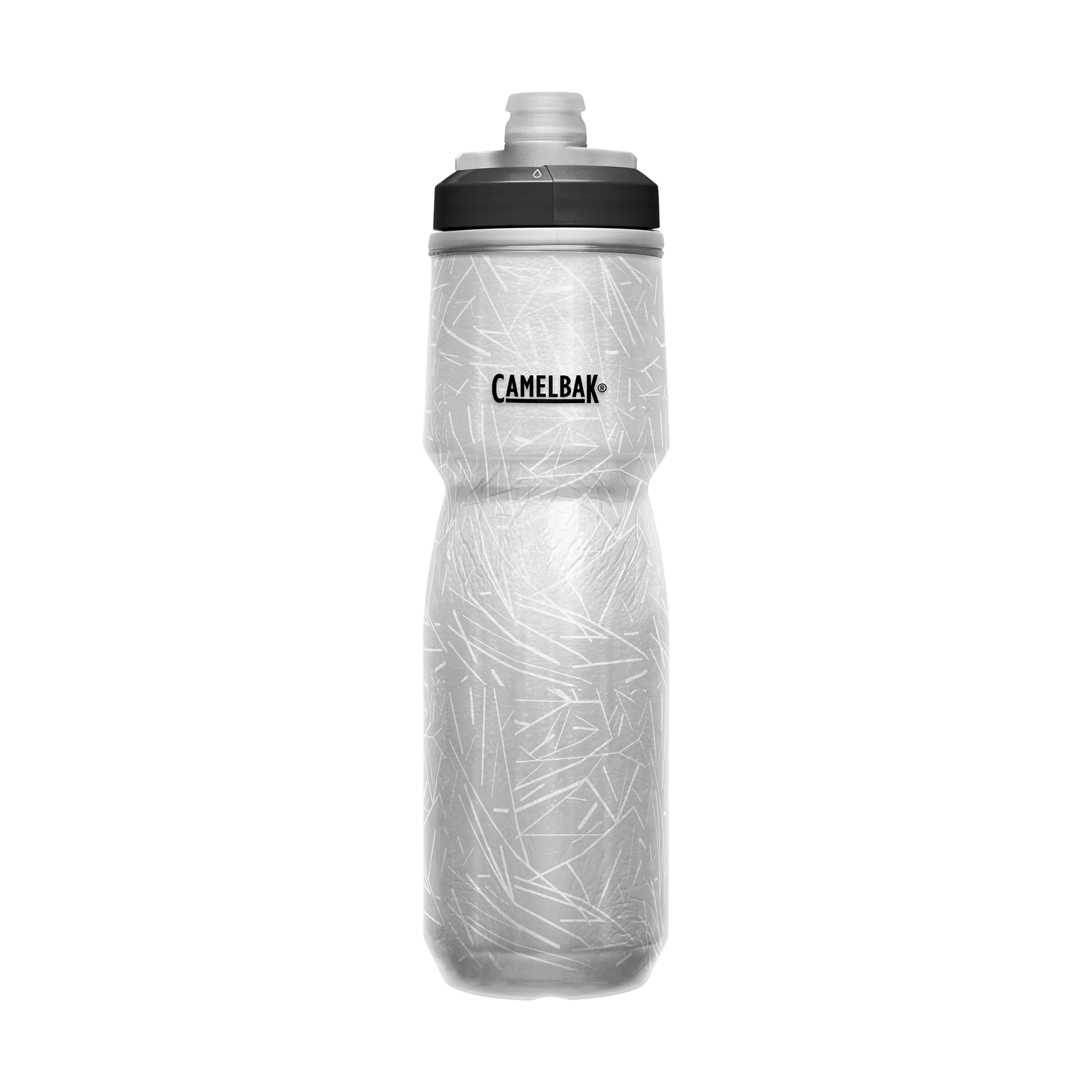 CamelBak Podium water bottle with clear body and geometric pattern design