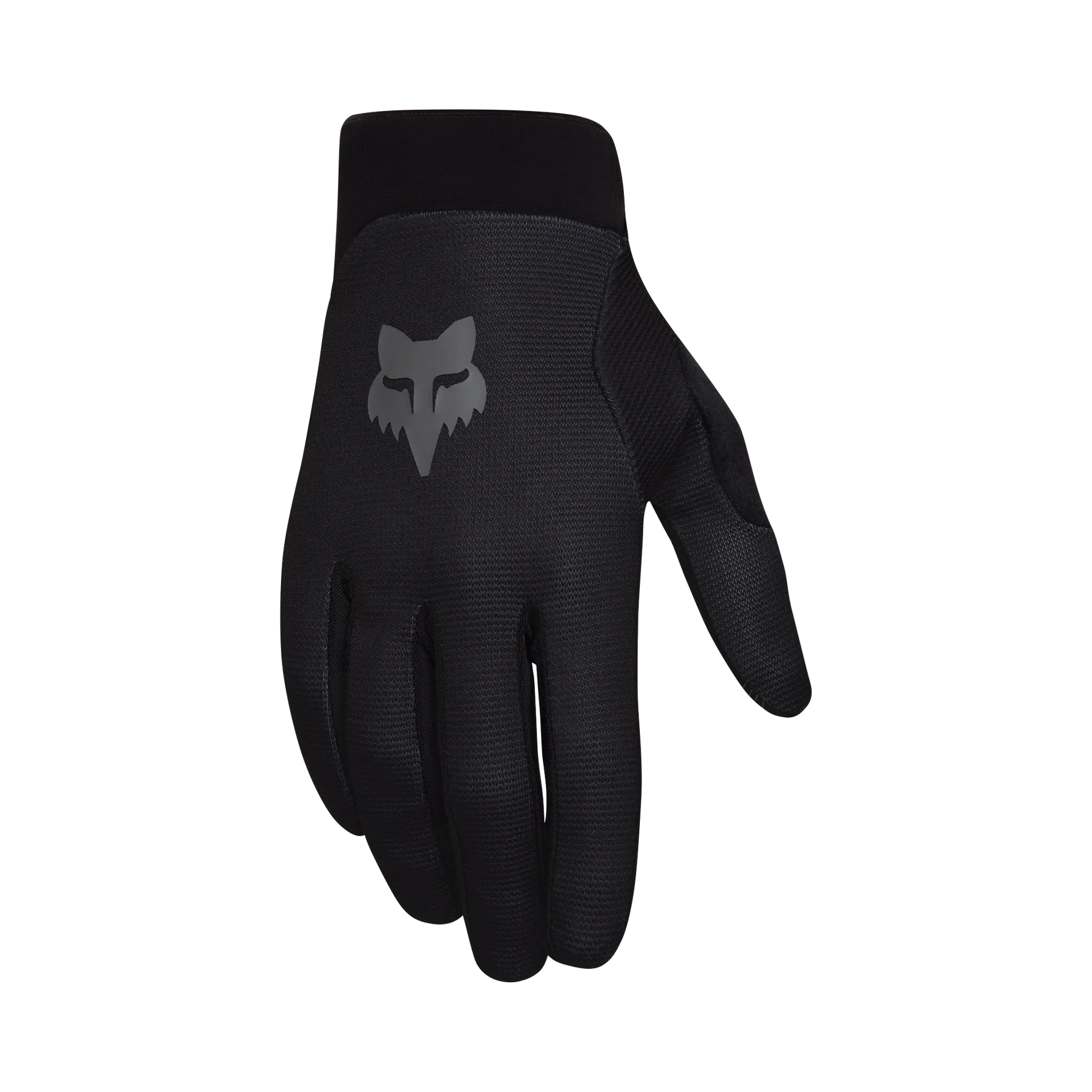 Fox Racing black mountain bike glove with fox logo on clean white background