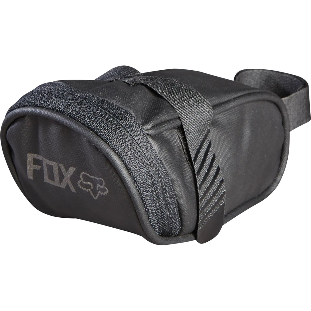 Fox Racing small black seat bag with velcro straps and Fox logo