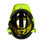 Fox Racing Youth Mainframe Helmet in fluorescent yellow viewed from inside showing padding