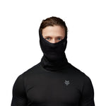 Person wearing black Fox Racing Polartec neck gaiter covering nose and mouth area