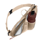 CamelBak Flow 2 waist pack in tan with water bottle and multiple compartments