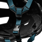 Fox Racing Youth Mainframe Helmet interior showing teal blue padding and strap system