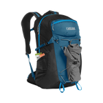 CamelBak Fourteener hiking backpack in blue and black with gray jacket attached