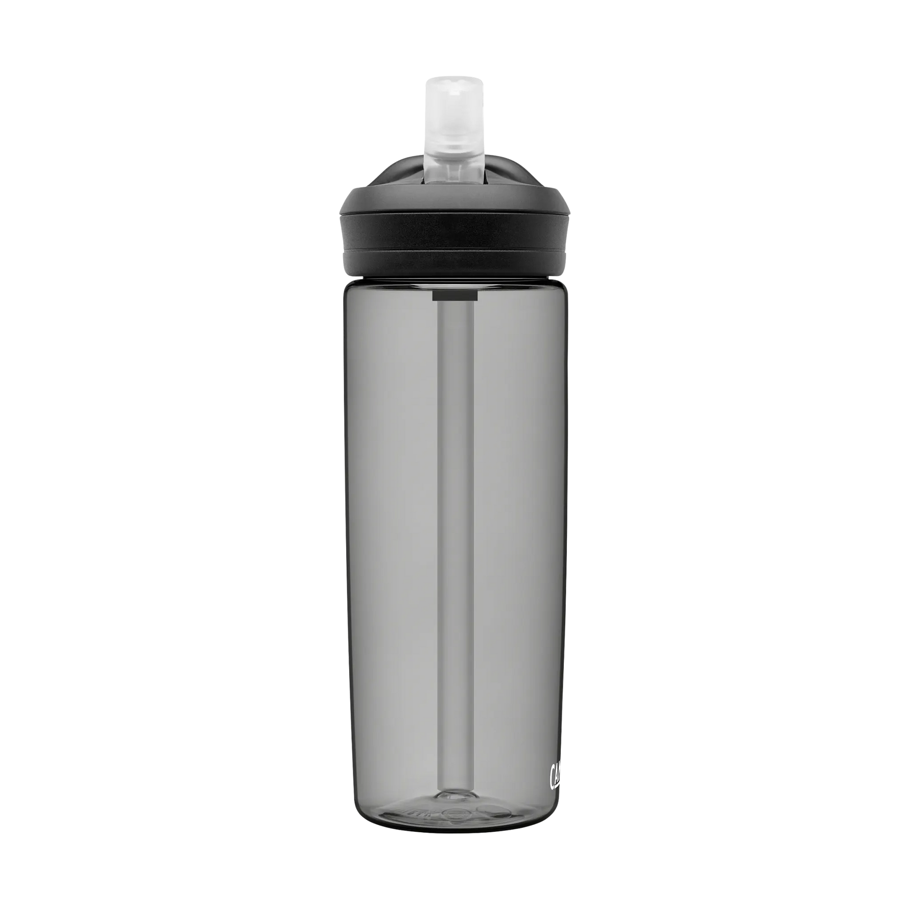 CamelBak eddy+ water bottle in charcoal gray with black cap and straw