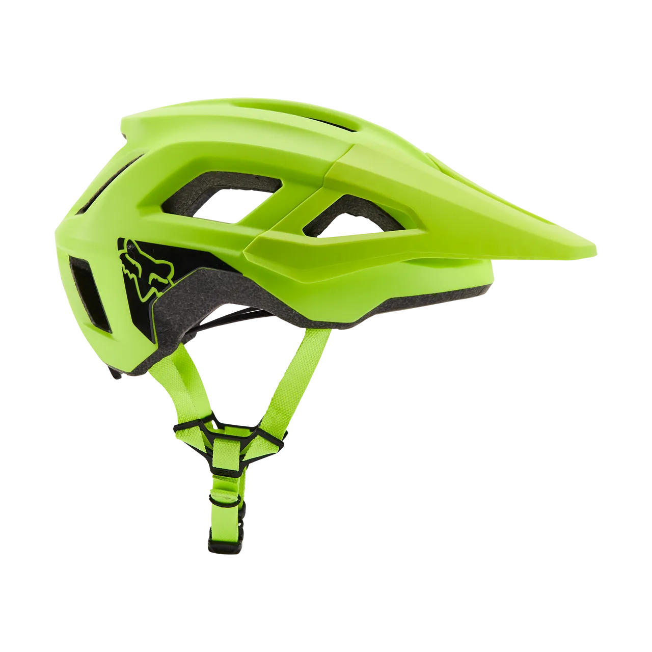 Fox Racing Youth Mainframe mountain bike helmet in fluorescent yellow-green with visor