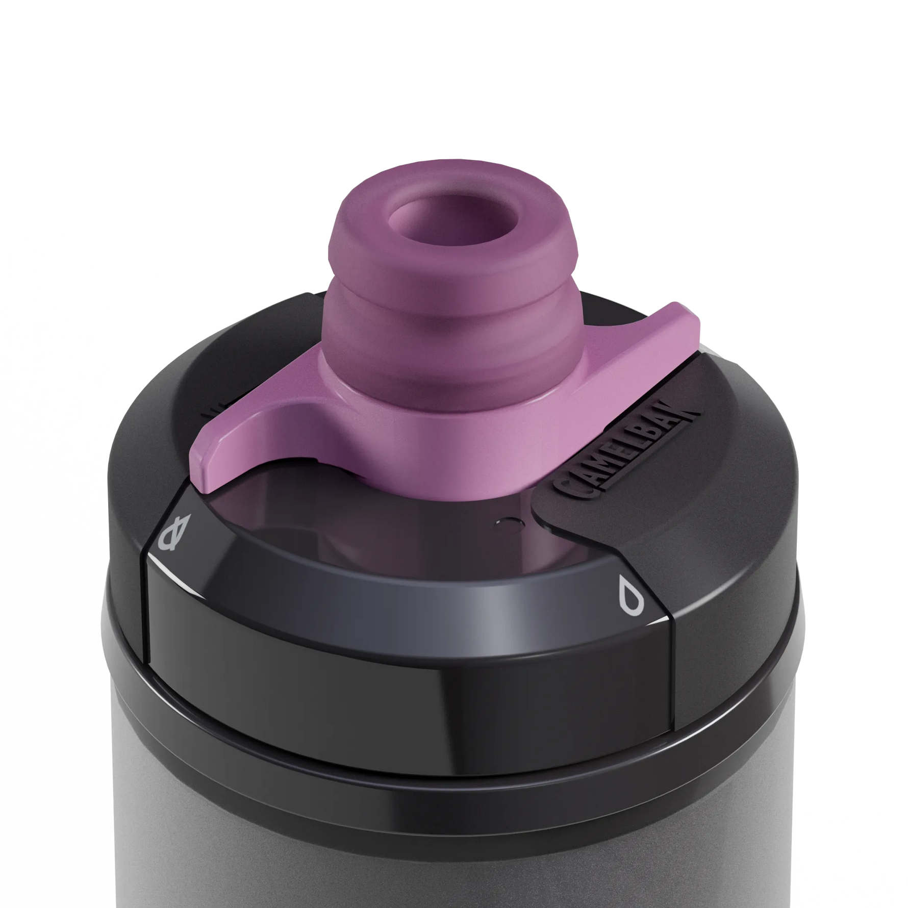 CamelBak Podium Chill water bottle with purple cap and gray body