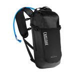 CamelBak M.U.L.E. EVO black hydration backpack with blue drinking tube and mesh shoulder straps