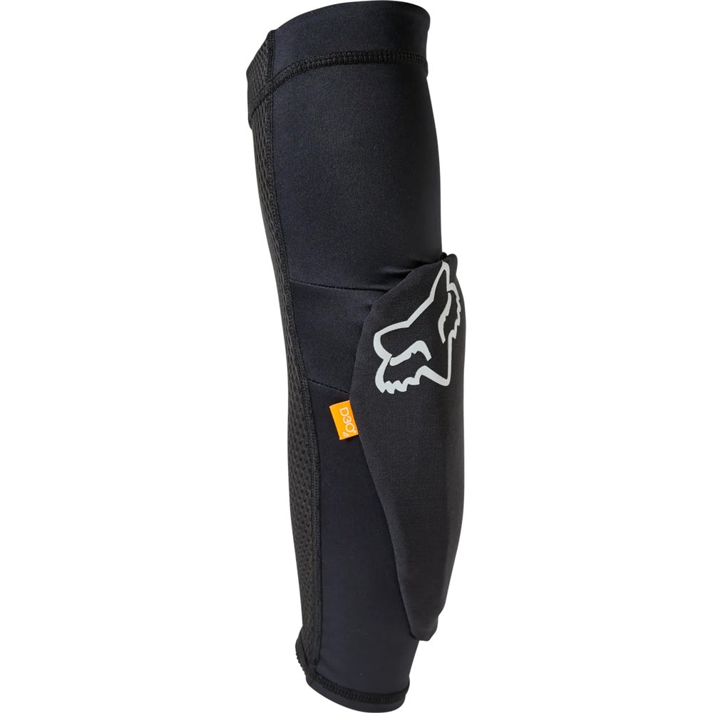 Fox Racing Enduro D3O elbow guard in black with Fox logo and orange D3O label