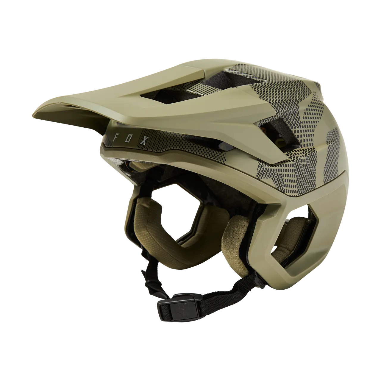 Fox Racing Dropframe Pro mountain bike helmet in olive green camo pattern