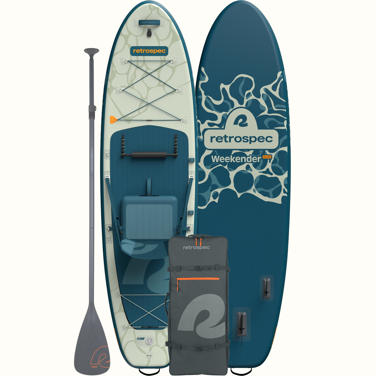 Retrospec Weekender Plus inflatable SUP kayak hybrid board set with paddle, bag, and pump