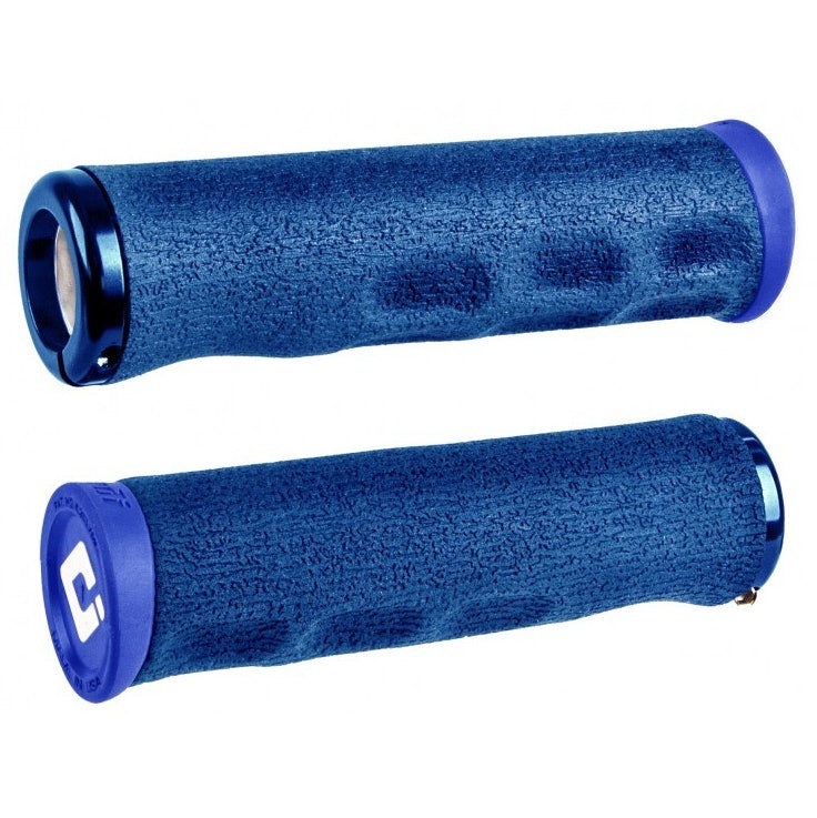 ODI Dread Lock grips in blue with textured surface and lock-on clamps