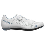 Scott Road Comp Boa cycling shoe in white with turquoise accents and BOA closure