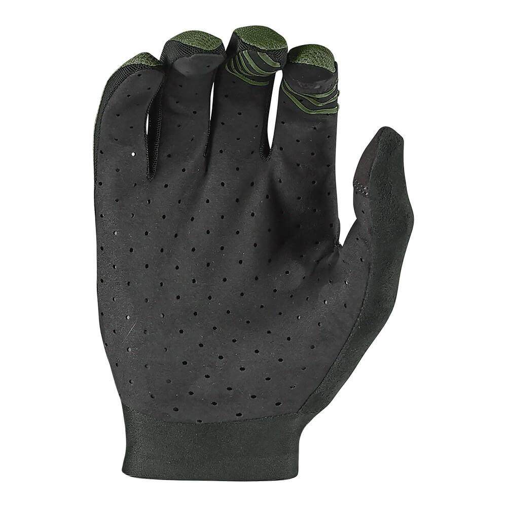 Troy Lee Designs Ace 2.0 glove palm view showing olive green fingertips and grip dots