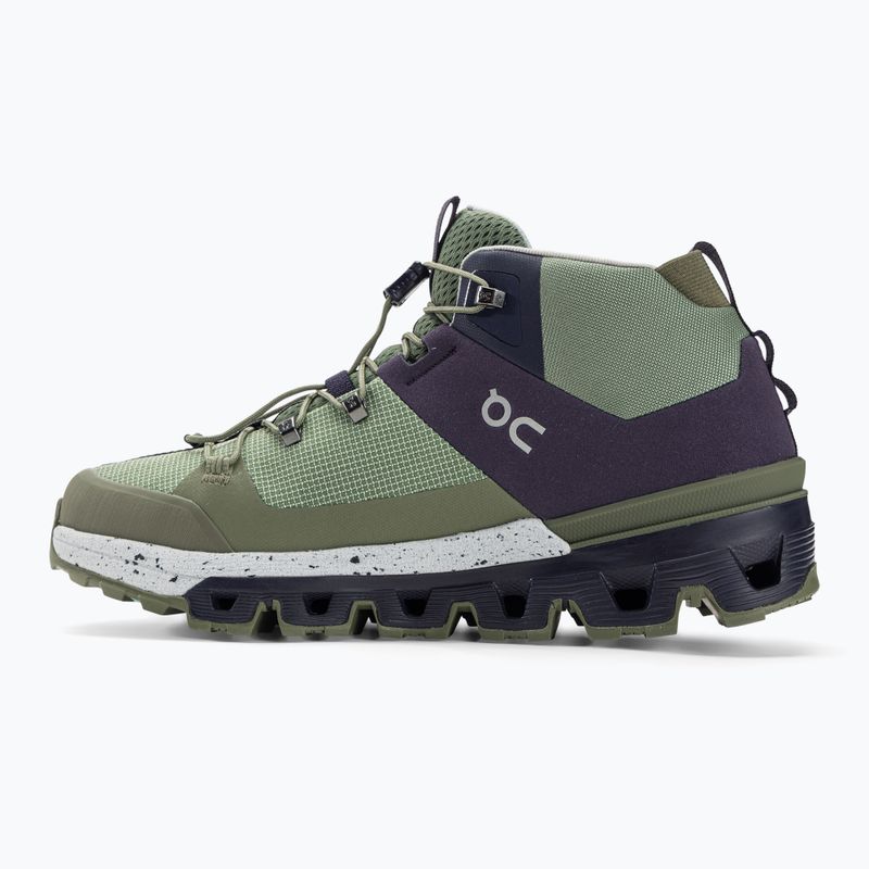 On Cloudtrax hiking shoe in sage green and midnight navy colorway