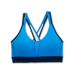 Brooks Drive Plunge 2.0 sports bra in azure blue with navy crossback straps and branded band