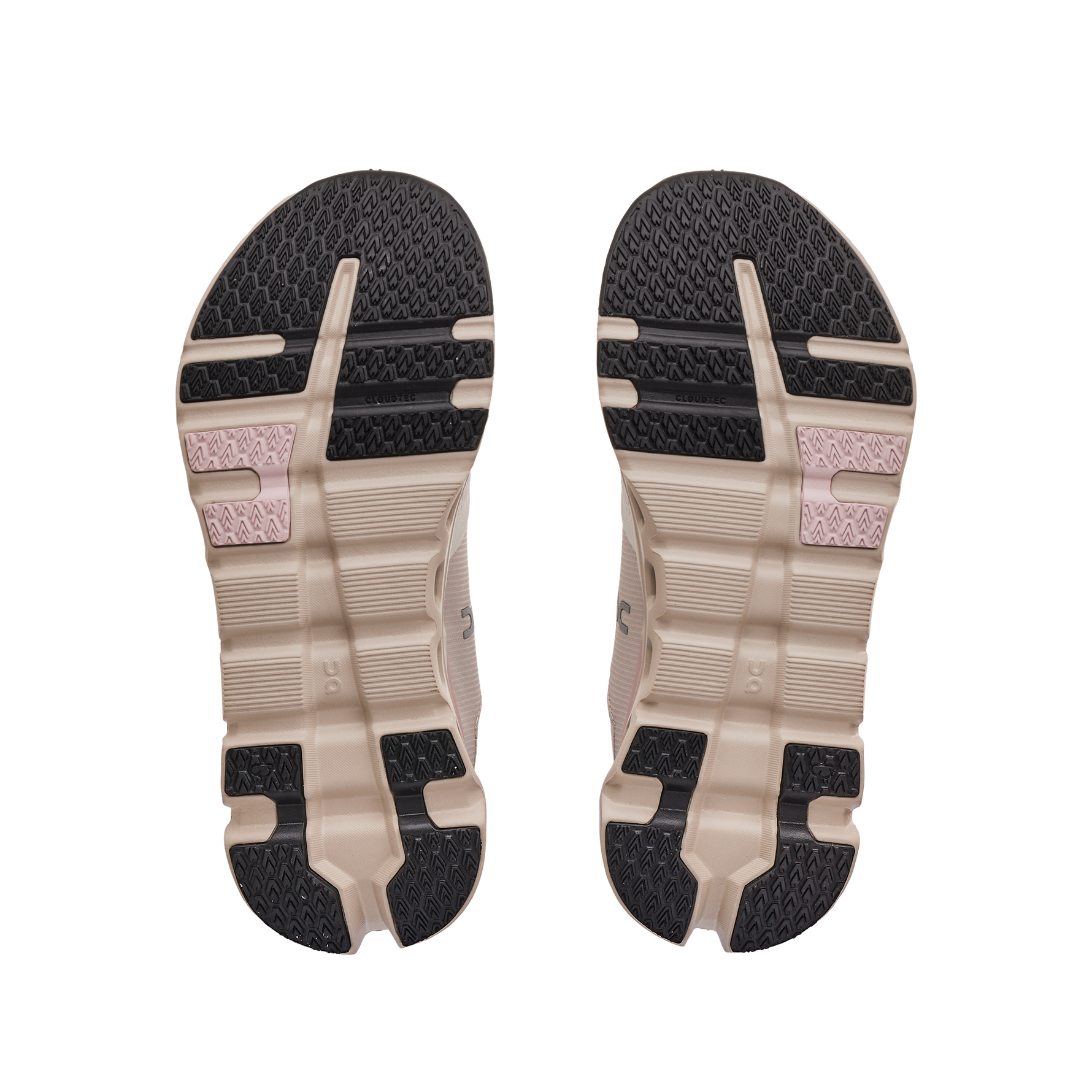 On Cloudrunner 2 running shoe soles showing beige ivory and pink colorway