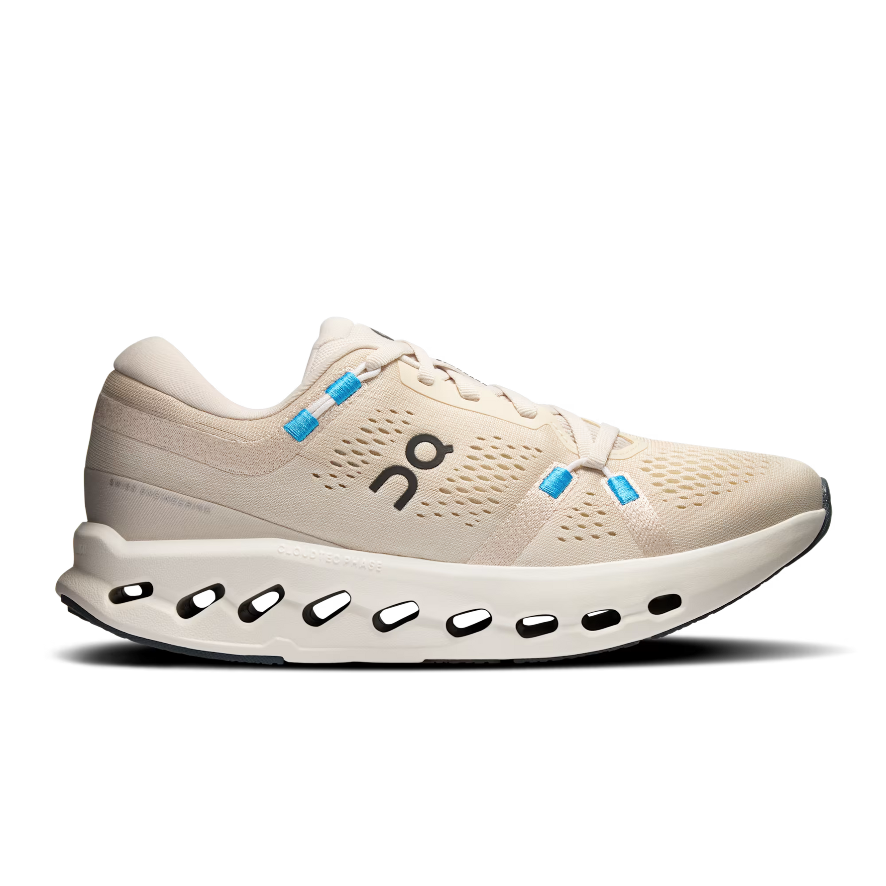 On Cloudsurfer women's running shoe in pearl ivory with distinctive cloud sole technology