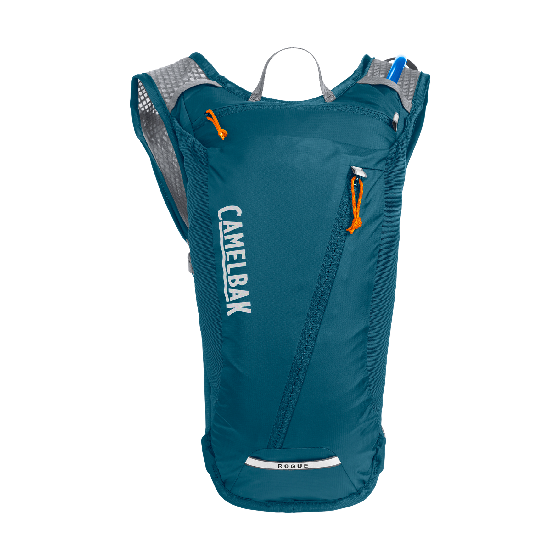 CamelBak Rogue hydration backpack in teal blue with mesh back panel and water reservoir