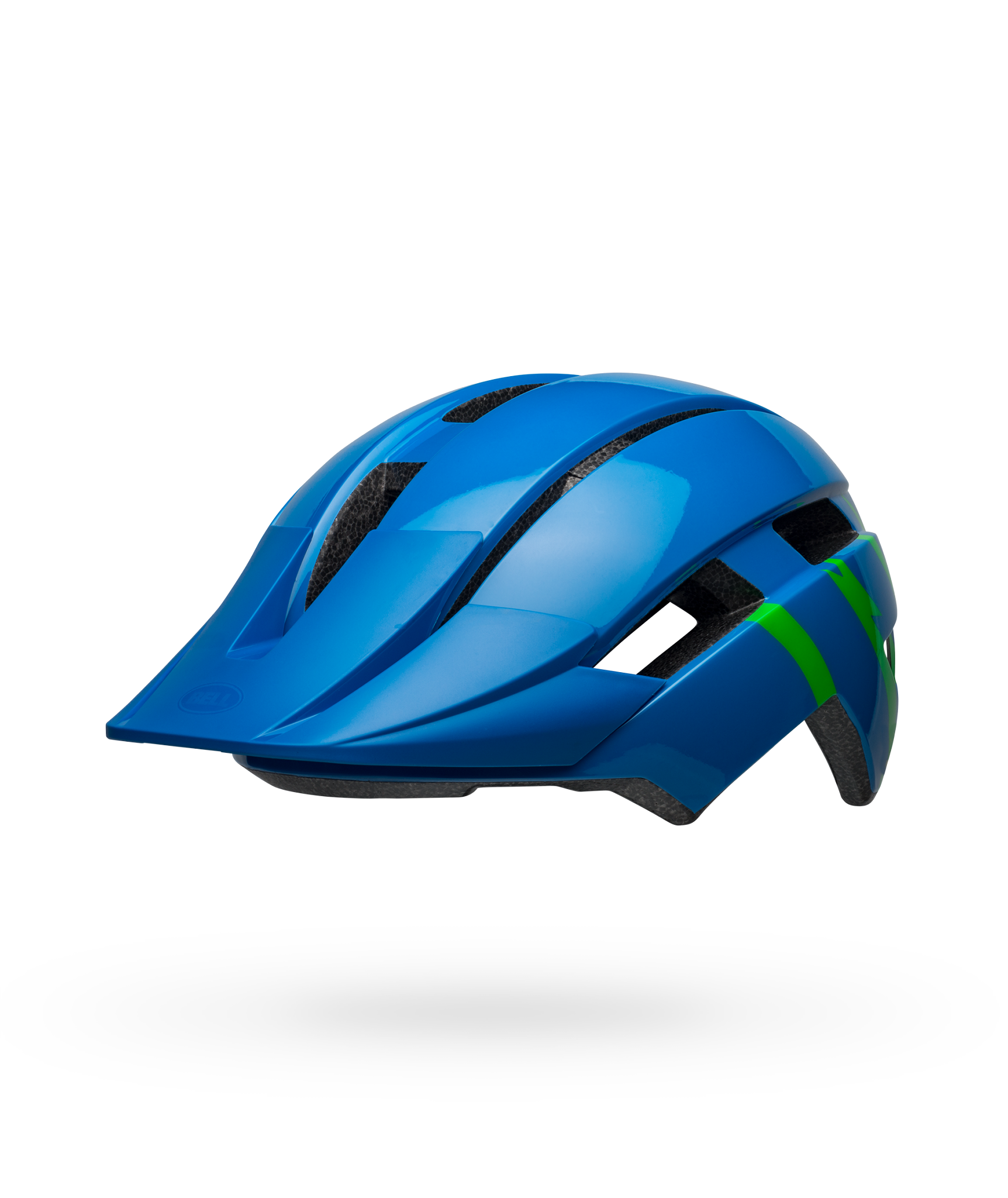 Bell Sidetrack II youth mountain bike helmet in blue with green accent stripes