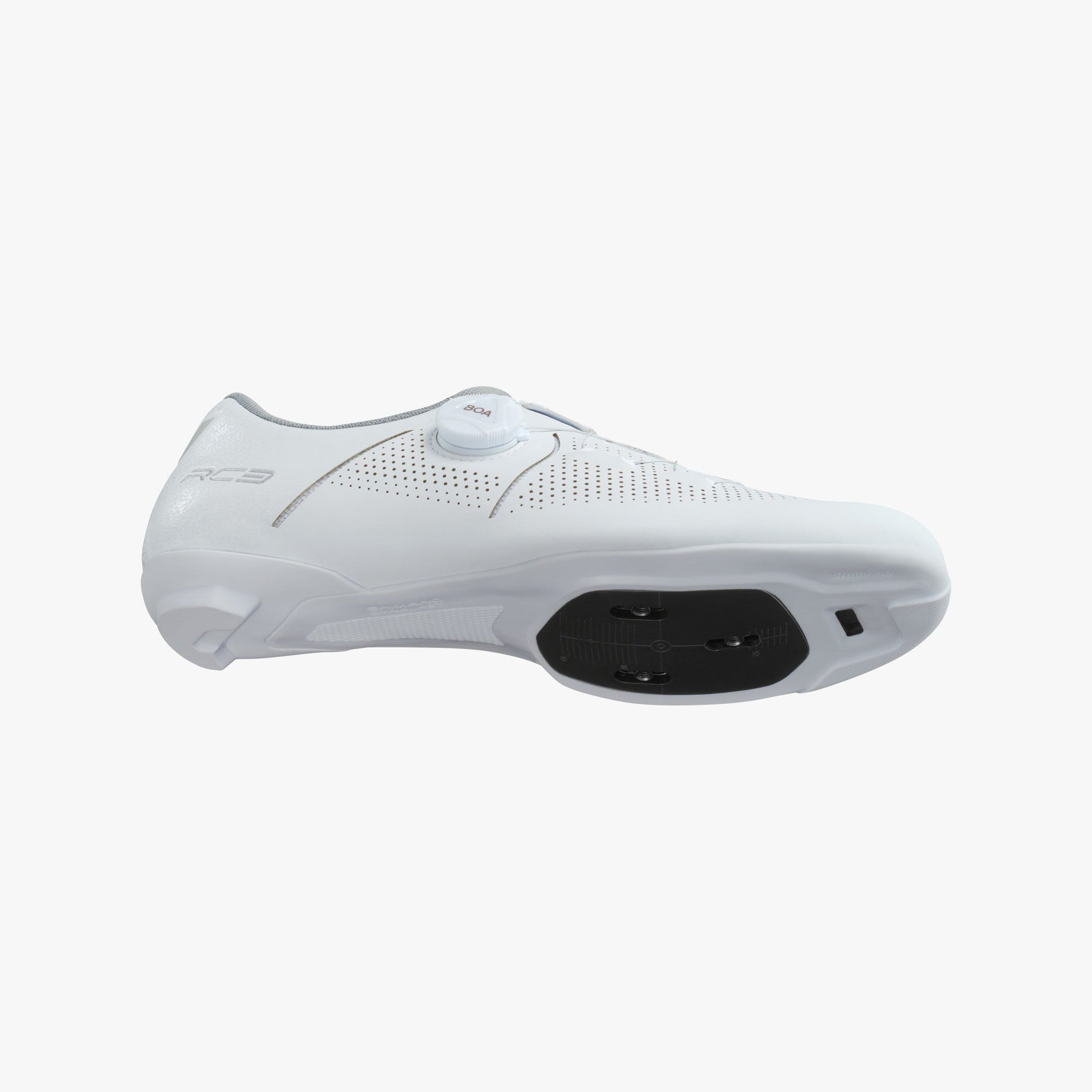 Shimano SH-RC302 white road cycling shoe with BOA dial closure and cleat mount