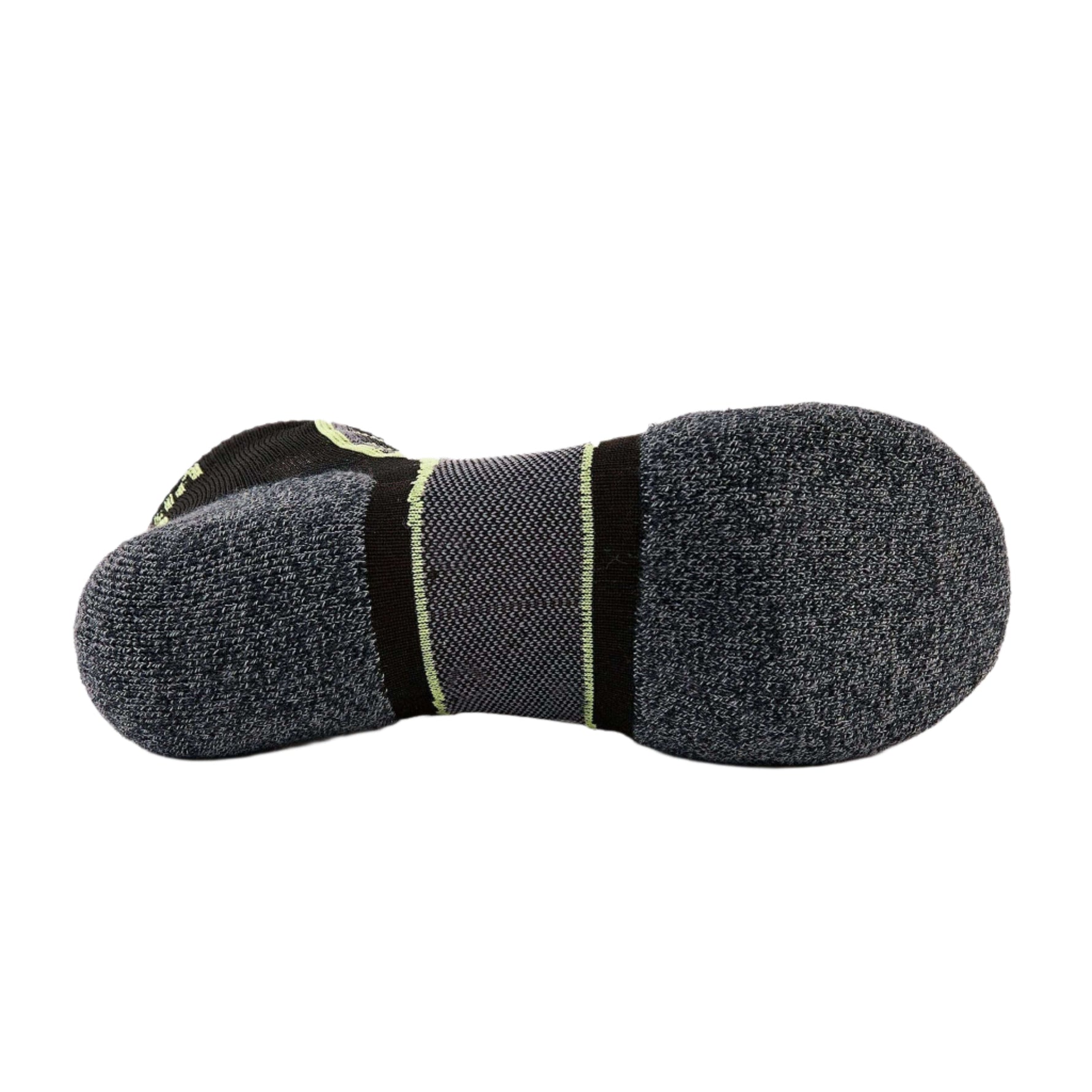Bottom view of Experia Light Cushion Low-Cut Socks in black with green accent stripe