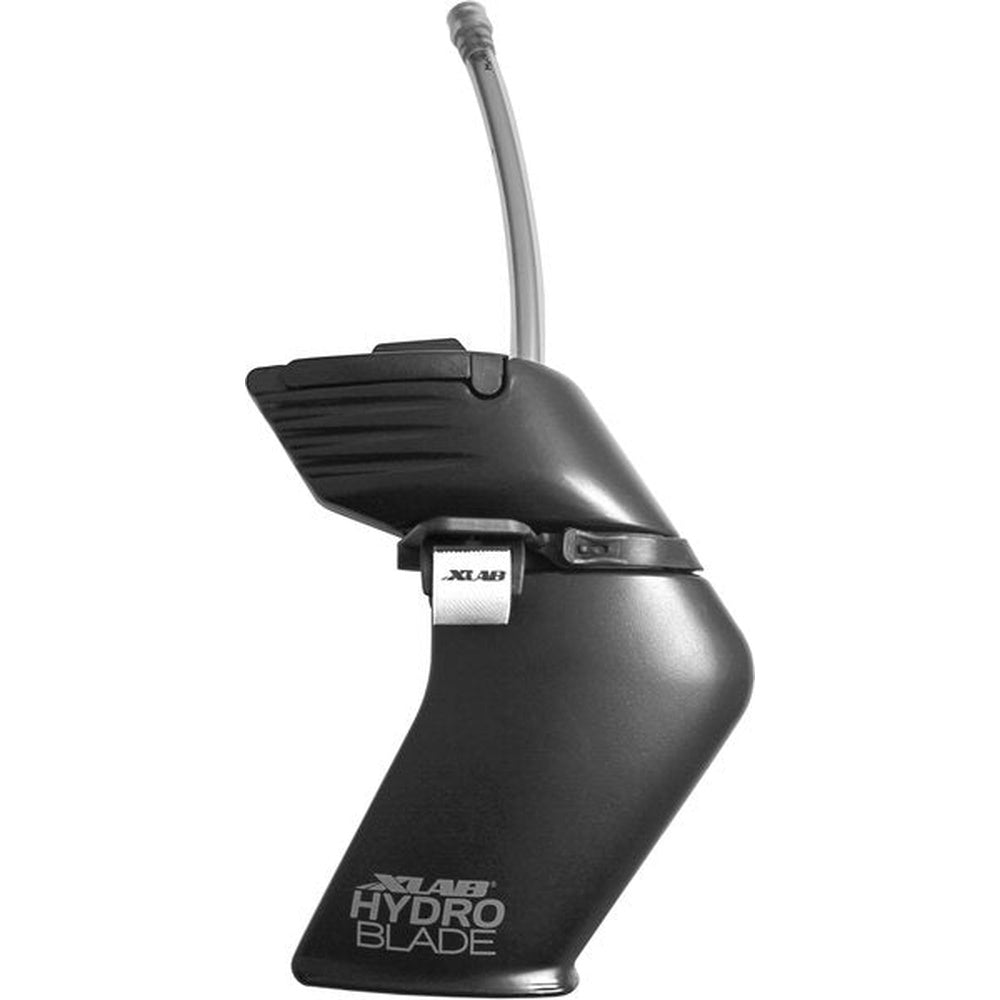 XLAB Hydroblade black aerodynamic hydration system with straw against white background