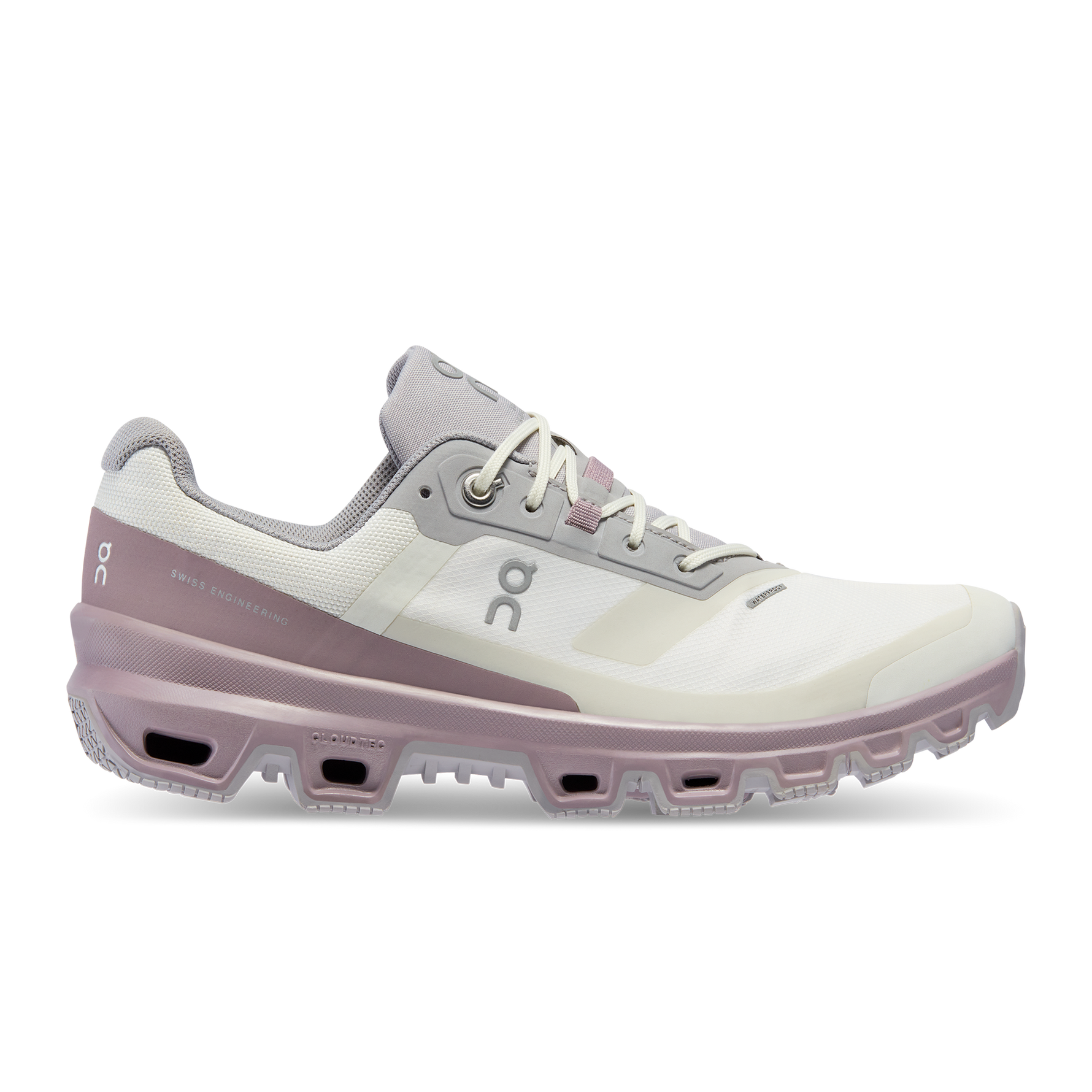 On Cloudventure Waterproof women's running shoe in ice and heron colorway