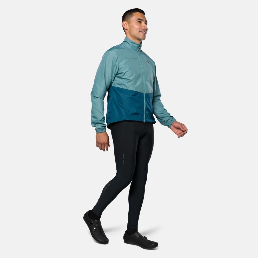Men's Pearl Izumi Quest Barrier Jacket in Lapis colorway with teal and navy blue colorblocking