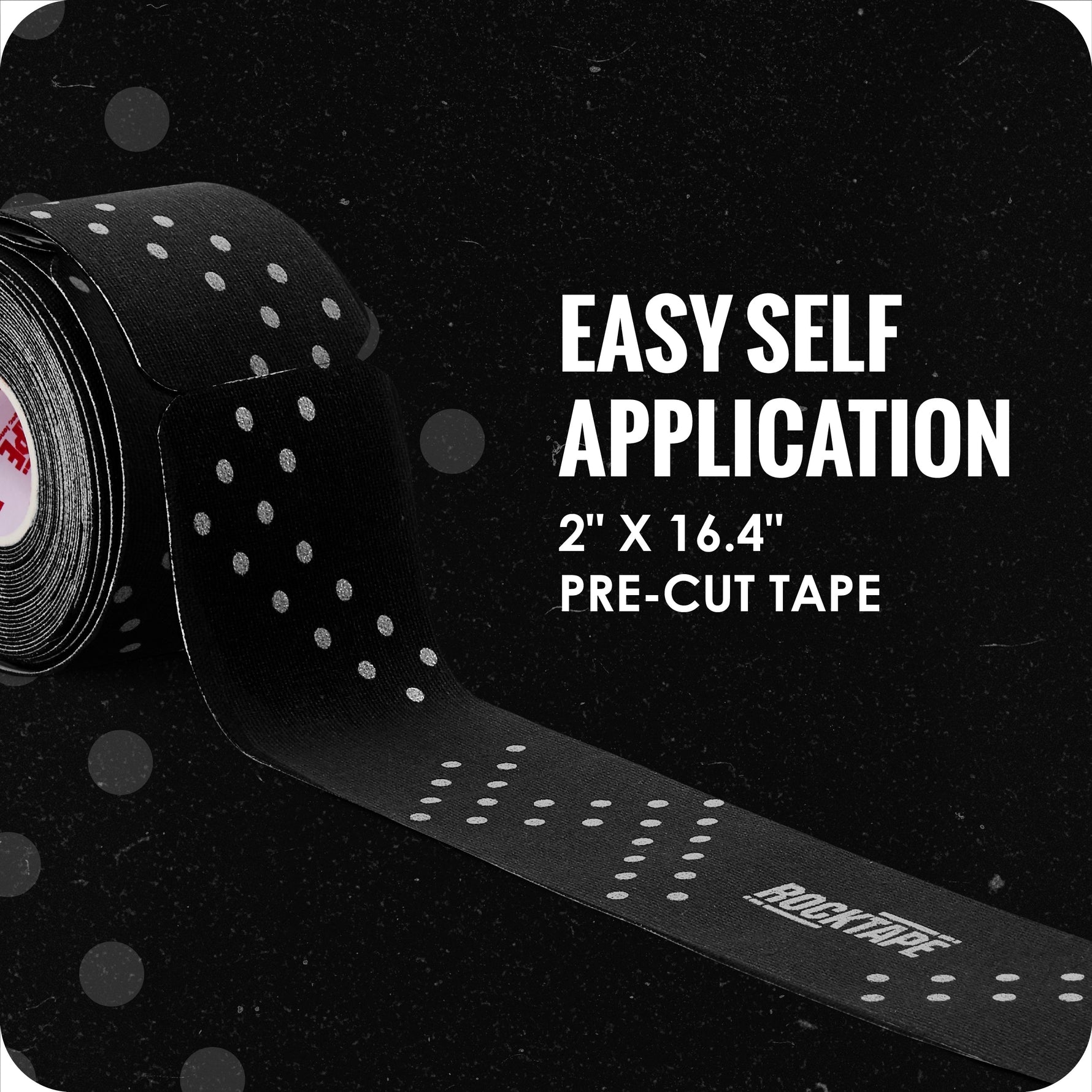 RockTape GO Reflective black kinesiology tape with silver reflective dots, 2 inch by 16.4 feet