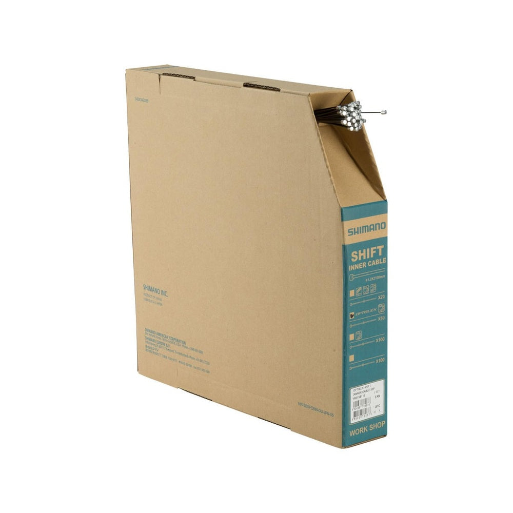 Shimano shift inner cable bulk box with 50 pieces on white background