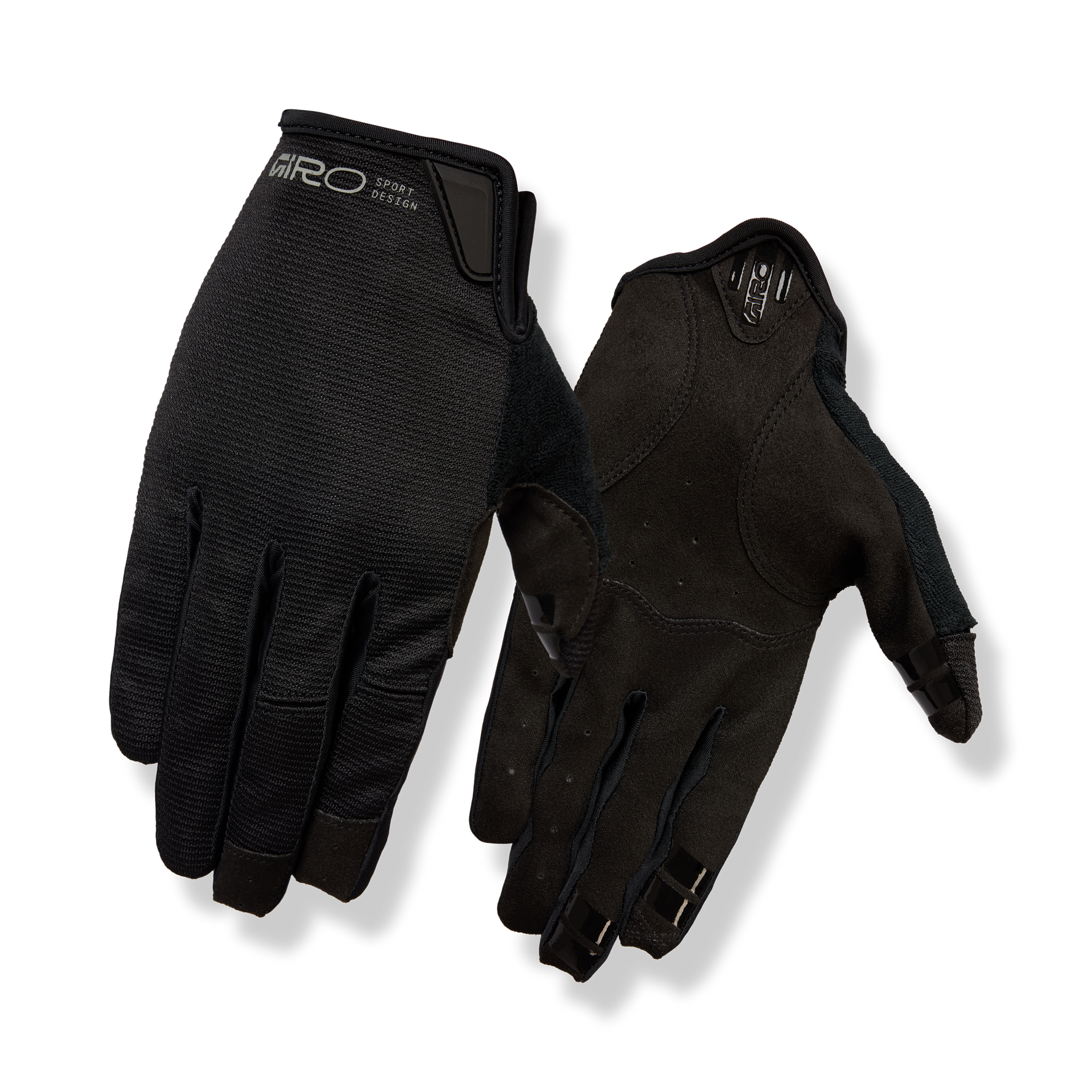 Giro Supernatural men's cycling gloves in black, showing front and back views with synthetic leather palms
