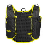 CamelBak trail running vest with mesh panel and yellow accents on white background