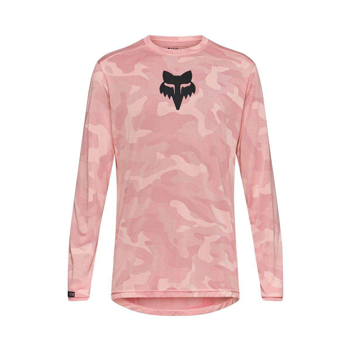 Fox Ranger Long Sleeve Jersey in pink camouflage pattern with black Fox logo on chest