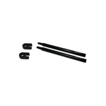 Black Zipp Tangente aluminum valve extenders with rubber caps on white background