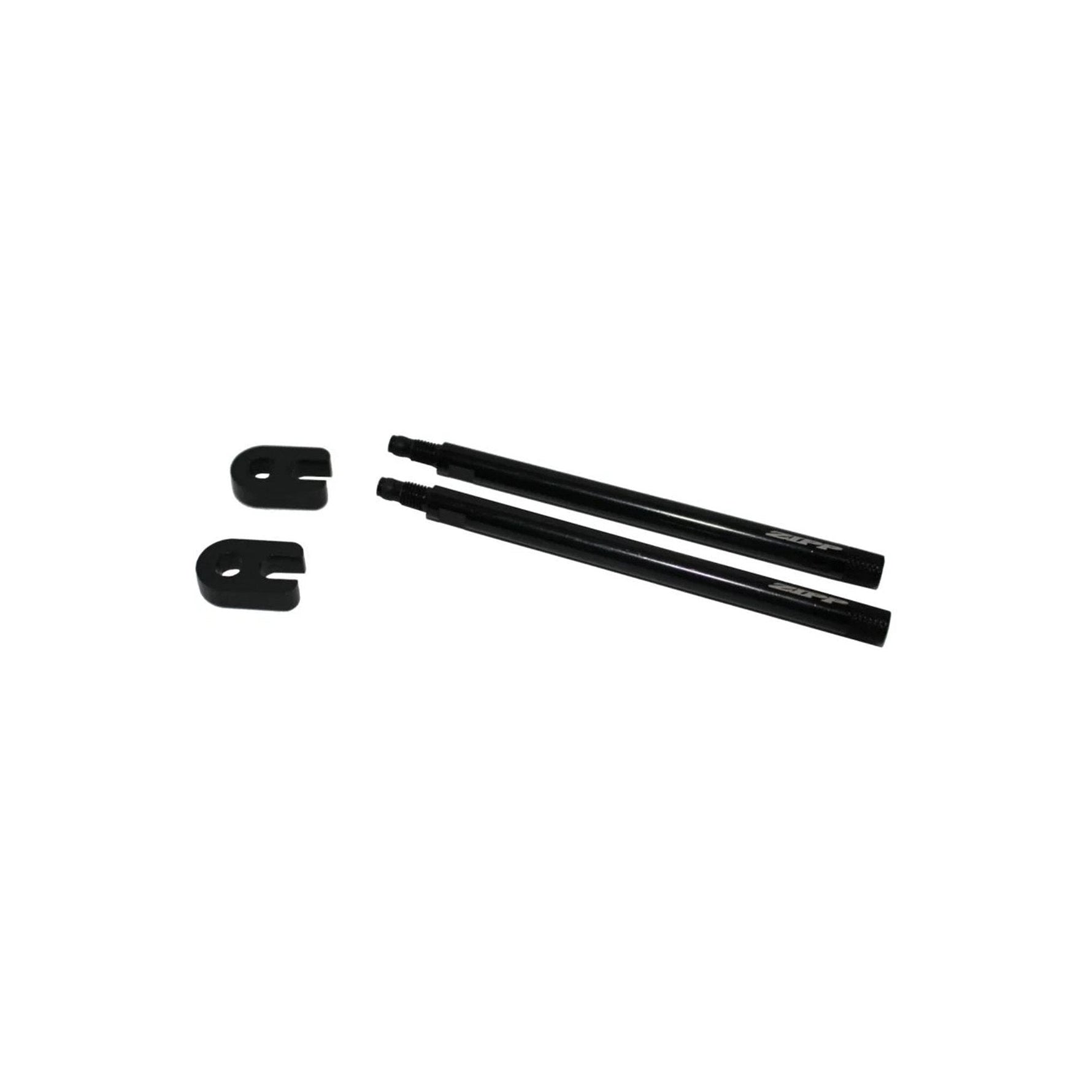 Black Zipp Tangente aluminum valve extenders with rubber caps on white background