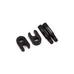 Black aluminum valve extenders with knurled grips and valve adapters on white background