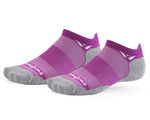 Pair of Swiftwick Maxus Zero Tab no-show running socks in magenta with gray heel and toe