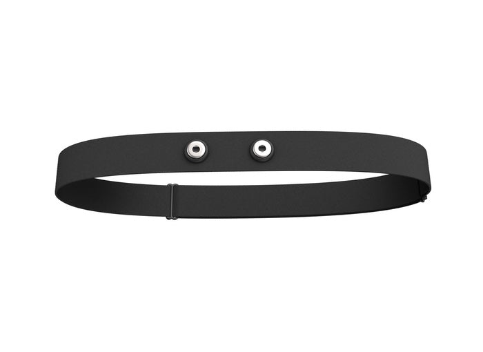 Black Wahoo TRACKR heart rate monitor chest strap on white background